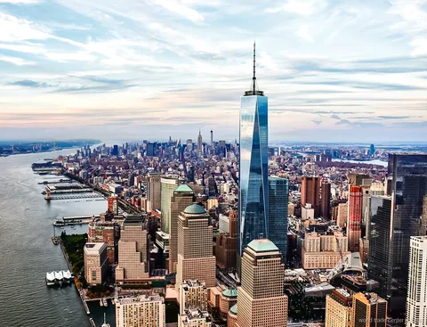 Blick vom One World Observatory über die Skyline Manhattans