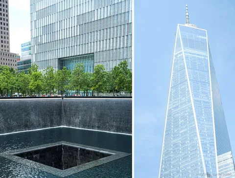 Przewodnik prowadzący grupę na zwiedzaniu Pomnika 11 Września przy Ground Zero